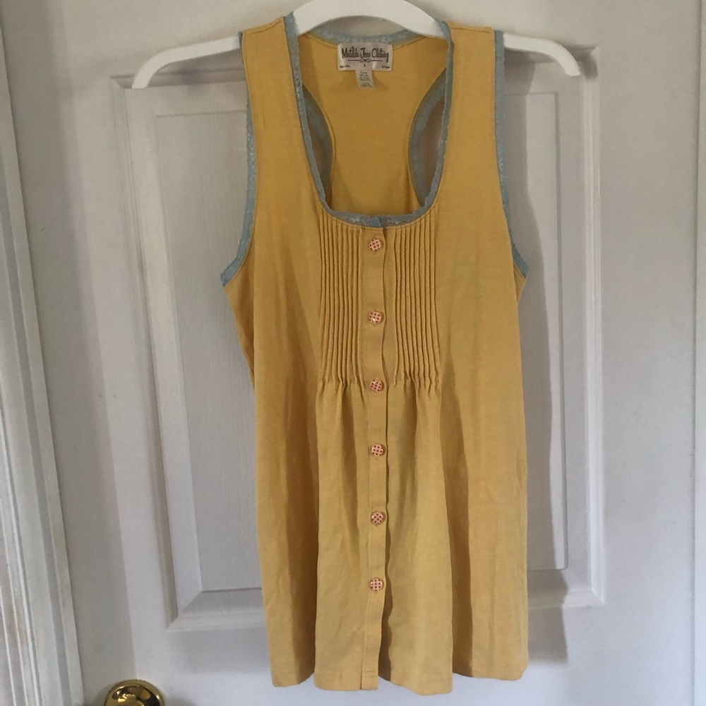 Matilda Jane Sunny All Over Pleated Tank Top Racer Back Lace Frilled Size S